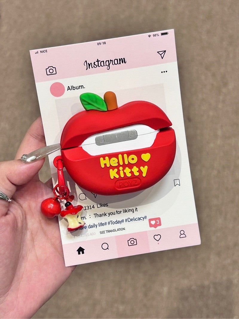 Kitty Red Apple Shape Silicone Cute Kawaii AirPods Case