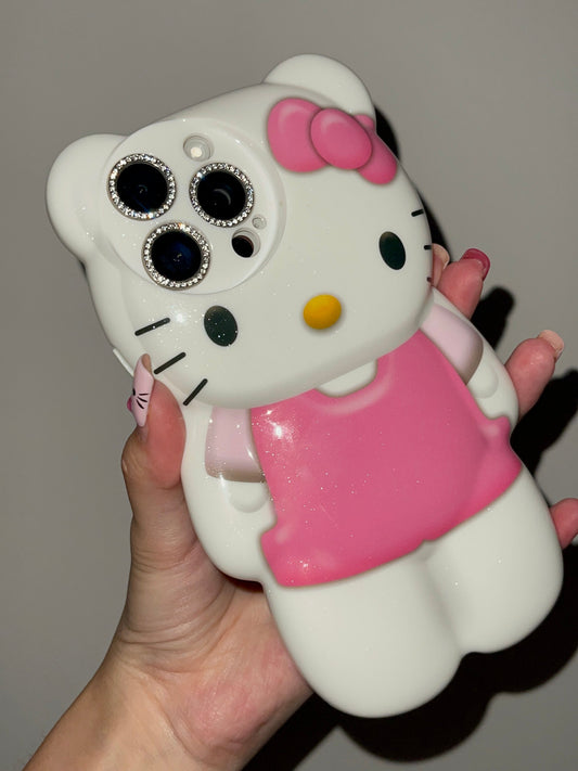 3D bear-shaped Pink Kitty Cute Kawaii Phone Case For iPhone 15 Pro Max 14 13 12 11 Pro XR XS Max