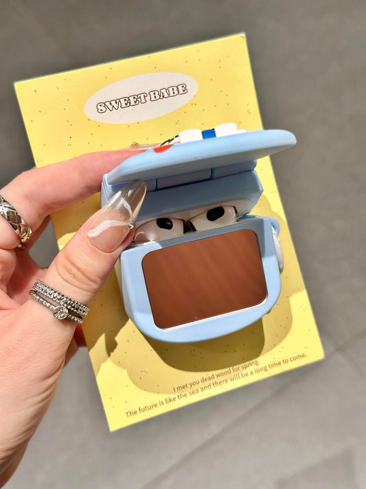 Kitty Blue Folding Phone Shape White Silicone Cute Kawaii AirPods Case