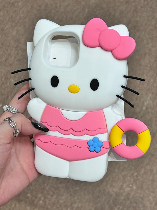 Coque de téléphone en silicone mignonne kawaii en forme de cercle avec chaton en bikini