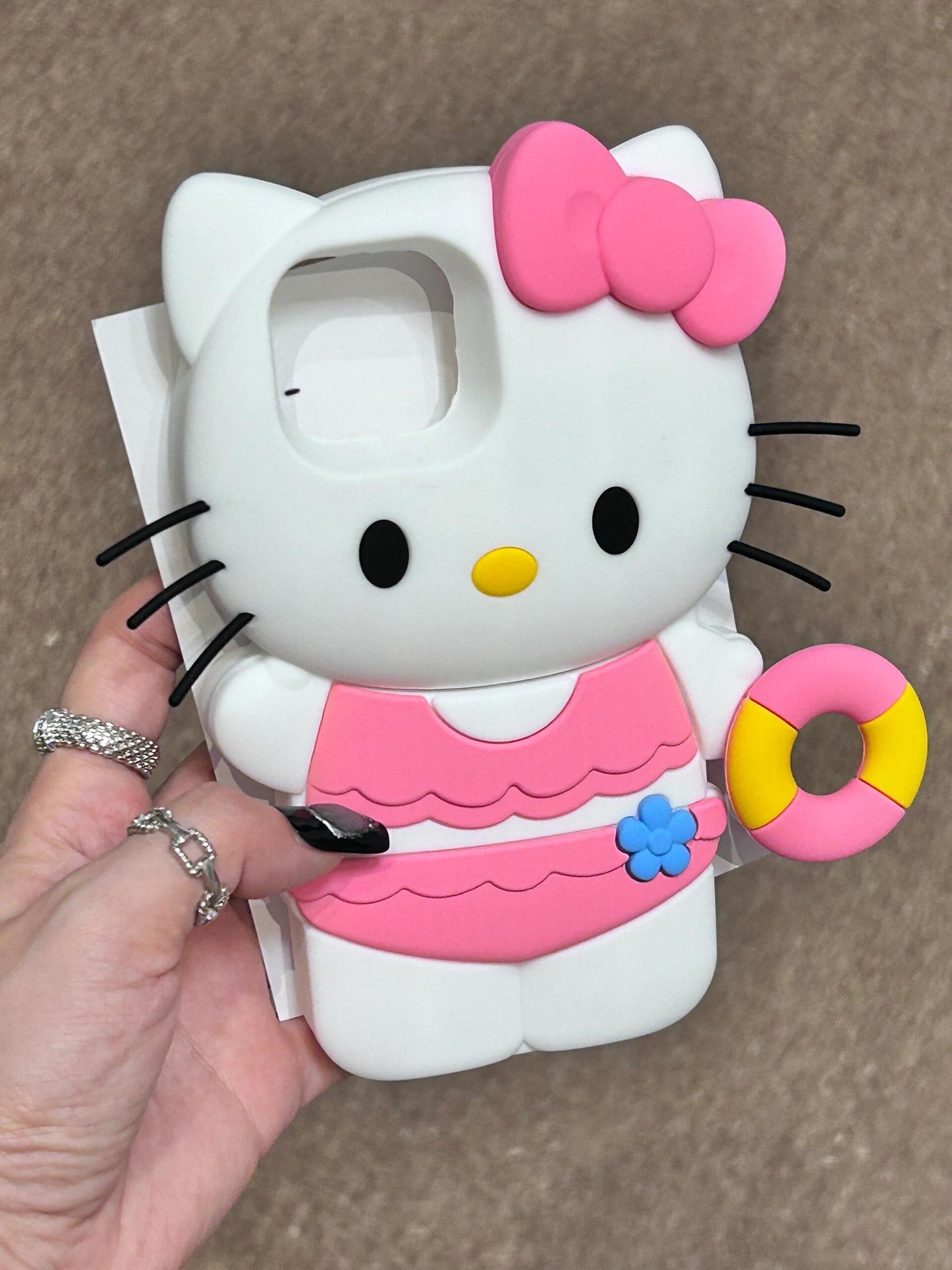 Coque de téléphone en silicone mignonne kawaii en forme de cercle avec chaton en bikini