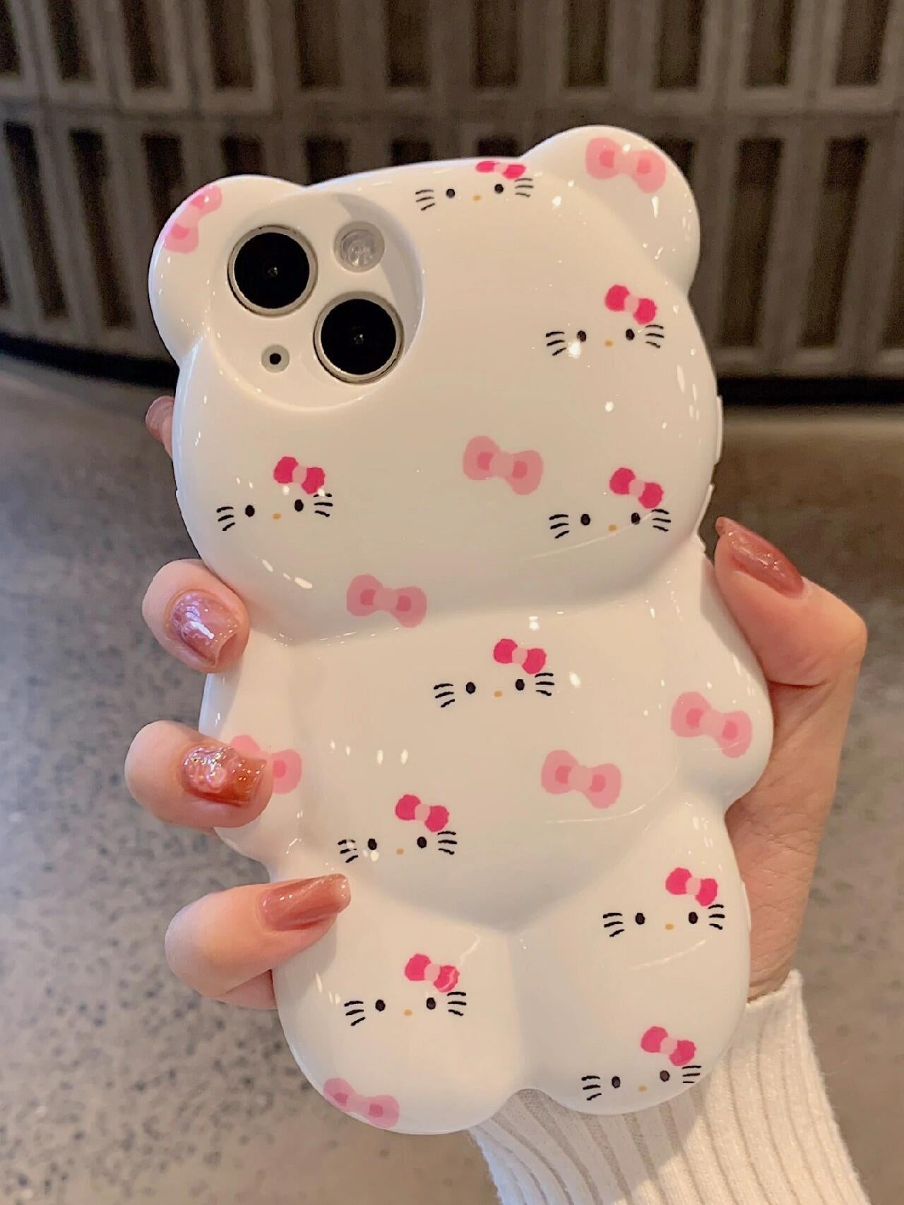 3D bear-shaped Kitty White Cute Kawaii Phone Case For iPhone 15 Pro Max 14 13 12 11 Pro XR XS Max
