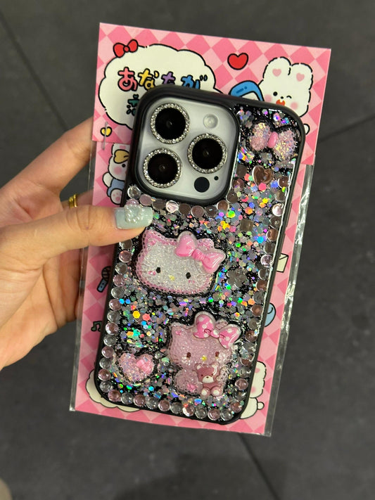 Kitty 3D Pattern Rhinestone Handmade Diamond Clear Phone Case For iPhone 16 Pro Max 15 14 13 12 Pro