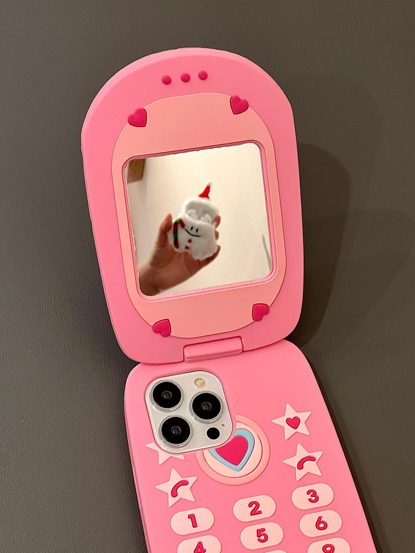 Pink Folding Phone Shape Silicone Cute Kawaii Phone Case