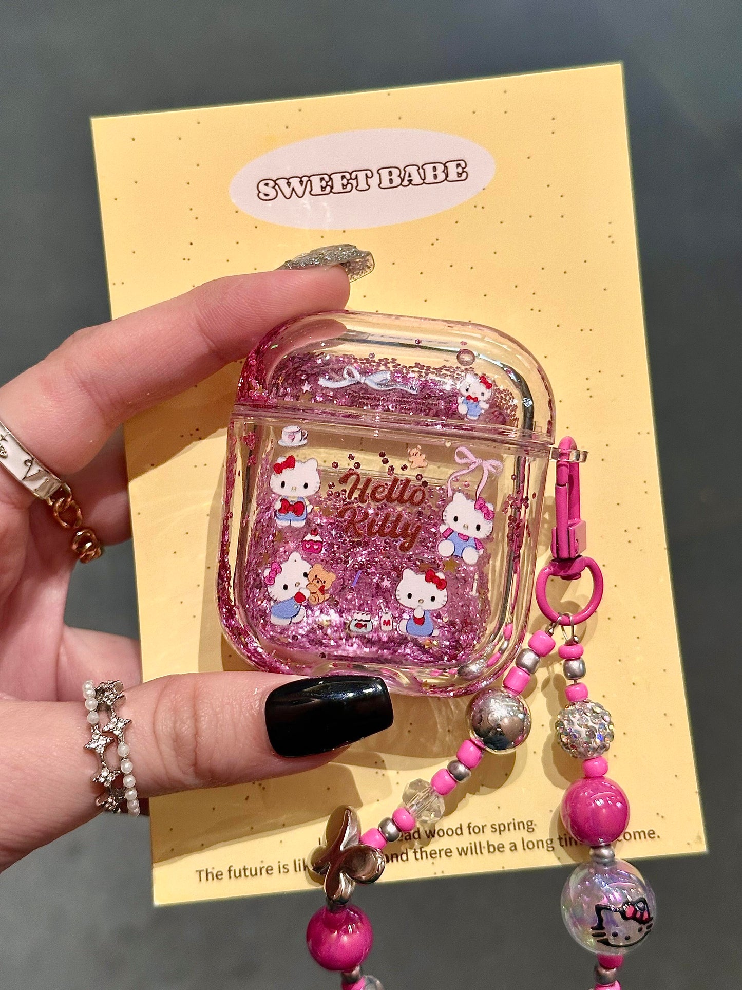 Kitty Clear Acrylic Pink Glitter Cute Kawaii AirPods Case