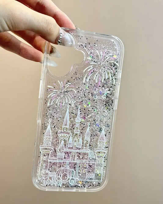 Liquid Quicksand Fireworks Castle Phone Case For iPhone