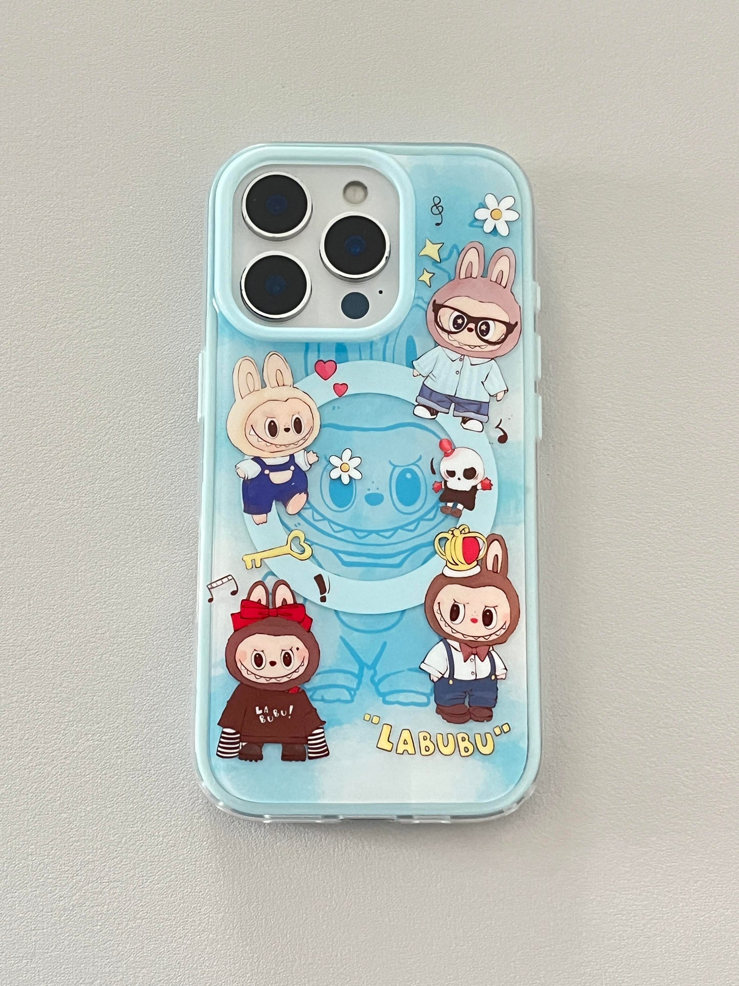 LABUBU Blue Cute Kawaii MagSafe Case + MagSafe Stand Holder / Phone Grip