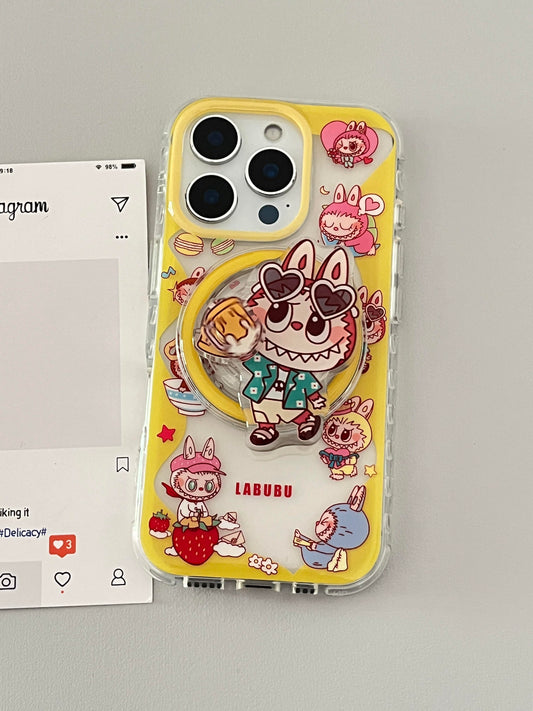 LABUBU Yellow Cute Kawaii MagSafe Case + MagSafe Stand Holder / Phone Grip