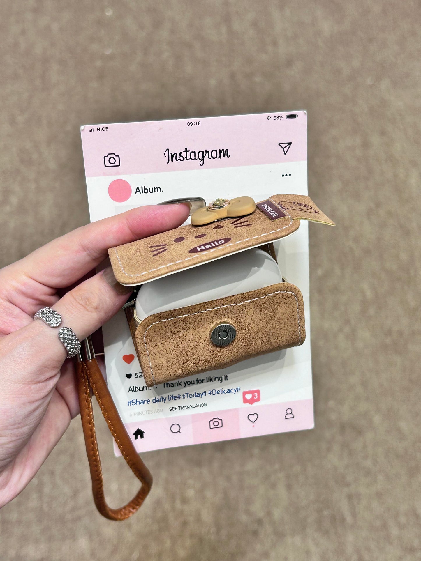 Kitty Brown Suede Cute Kawaii AirPods Case