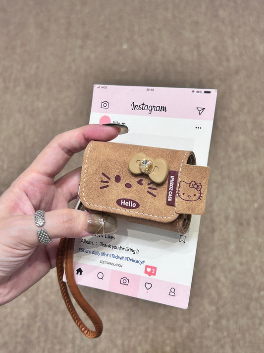 Kitty Brown Suede Cute Kawaii AirPods Case