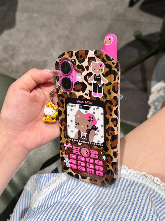 Coque de téléphone en forme de chaton léopard, design rétro et mignon kawaii