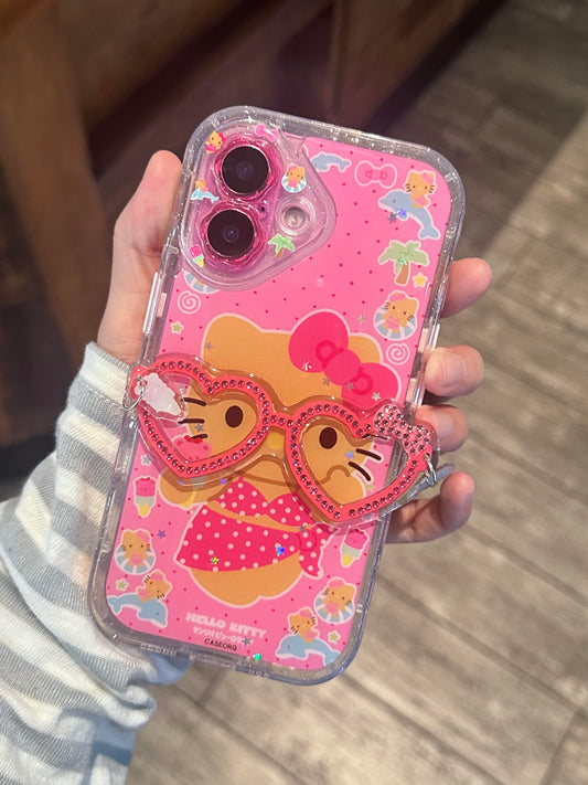 Kitty Pink Heart Glasses Clear Cute Kawaii Phone Case