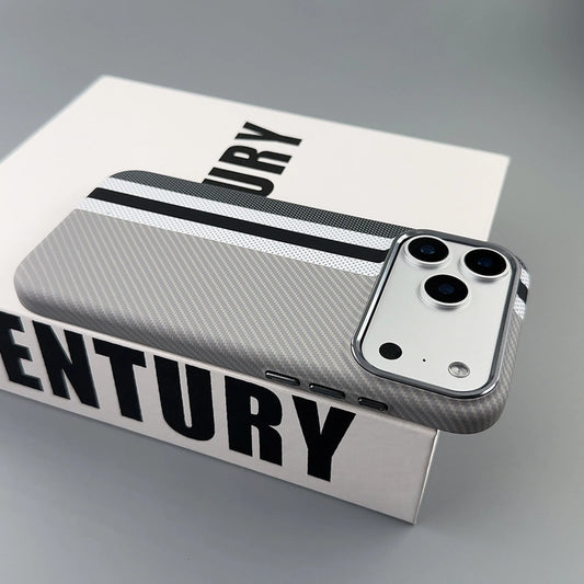 Kevlar Carbon Fiber Textured Magnetic Back Cover MagSafe Striped iPhone Case