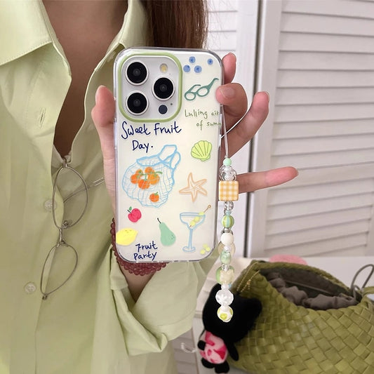 Lanyard Beaded Bracelets Fruit TPU iPhone Case