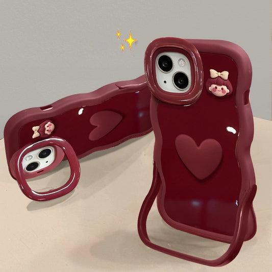 Lovely Girl Doll 3D Heart Phone Case For iPhone 17 16 15 14 13 12 Pro Max Plus 11 XR X