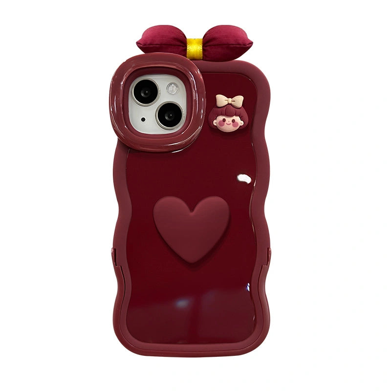 3D Lovely Girl Heart Phone Case For iPhone Built-in Stand Back Cover