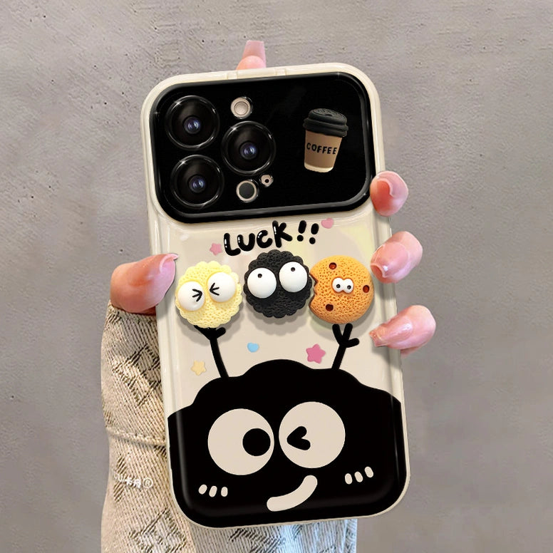 Mirror Lens Protector 3D Cartoons Phone Case for iPhone All 17 16 15 14 13 12 11 Series Models with Plush Charm