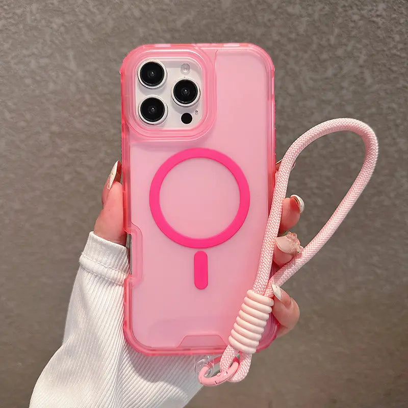 Candy Color Semi-clear Magsafe Lanyard Phone Case for iPhone 16 15 14 13 12 11