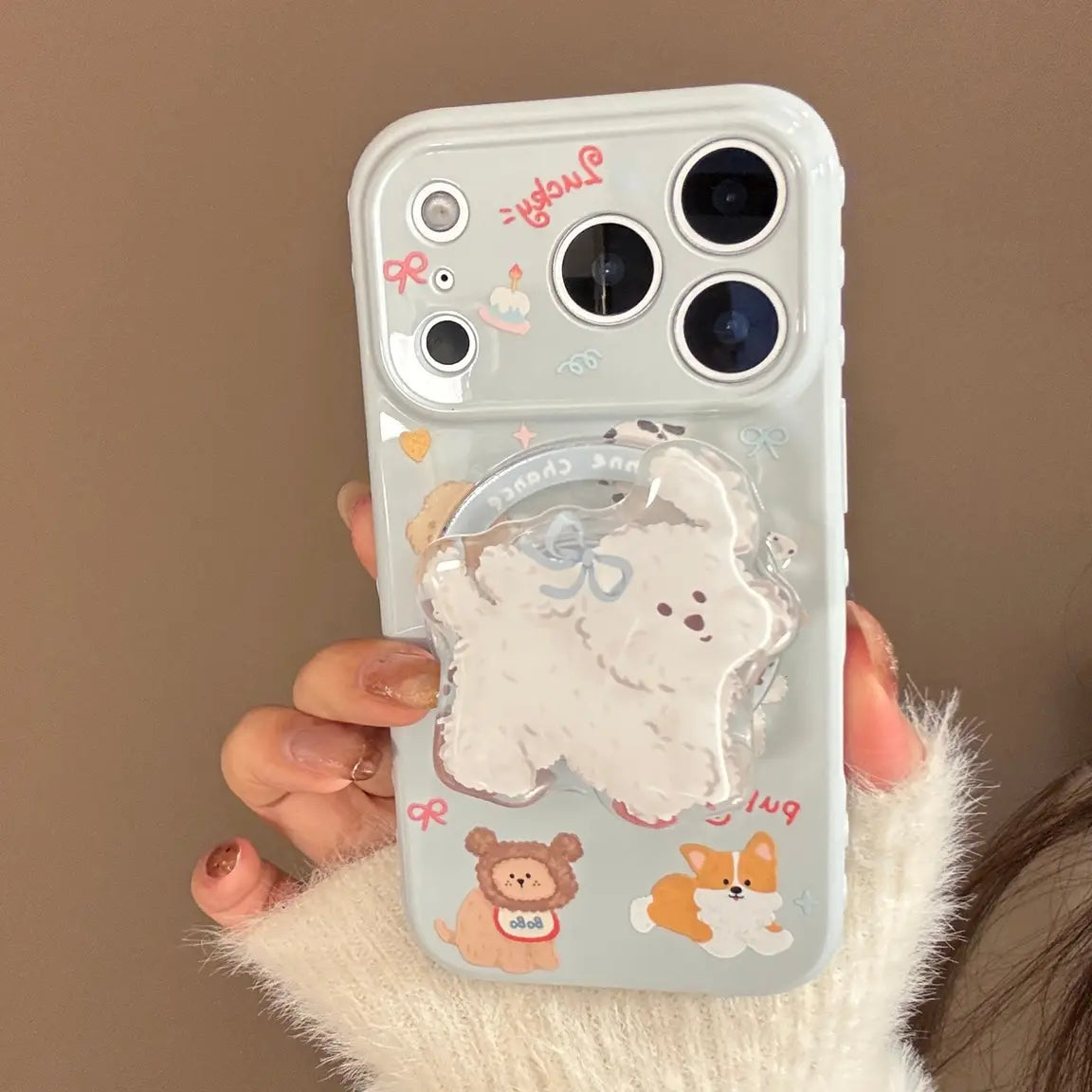 ポップソケッツ かわいい子犬柄 Magsafe スマホケース iPhone シリーズ 17 16 15 14 13 12 11 対応