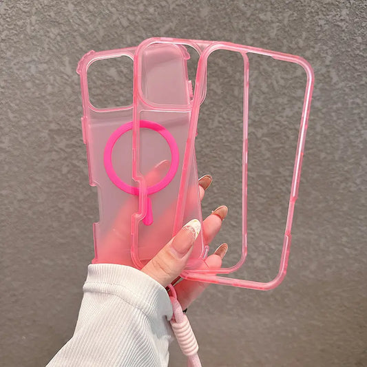 Candy Color Semi-clear Magsafe Lanyard Phone Case for iPhone 16 15 14 13 12 11