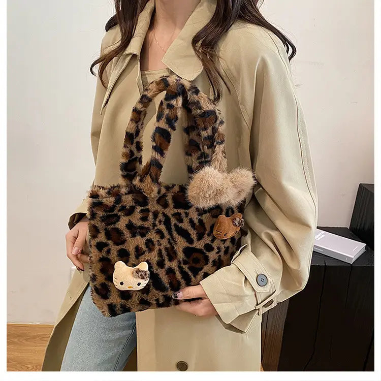 Leopard Kitten Handbag Velvet Plush Bags