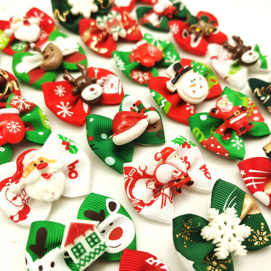 24 Pcs Hair Clips Set, Pet Headbands Hair Ornaments, Bows Ties, Christmas curls