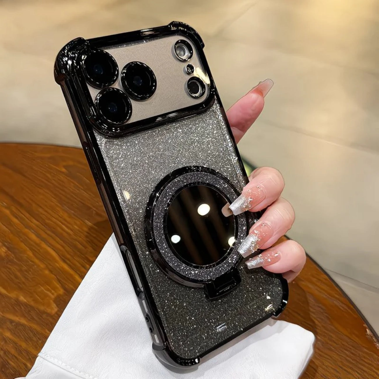 Sparkling portable mirror and stand phone case