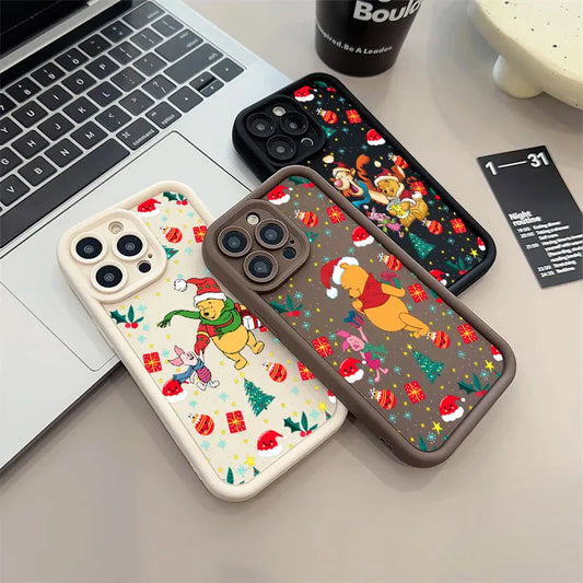 Cute Christmas Poohs Cartoon Bear Silicone Case For iPhone 17 11 15 16 13 Pro Max 14 Plus 12 16Pro 16E 17AIR