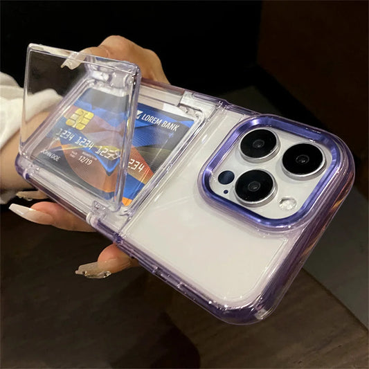Étui de téléphone transparent avec porte-cartes pour iPhone 15, 14, 13, 11, 12, 16, 17 Pro Max - Protection antichoc - Coque rigide en acrylique