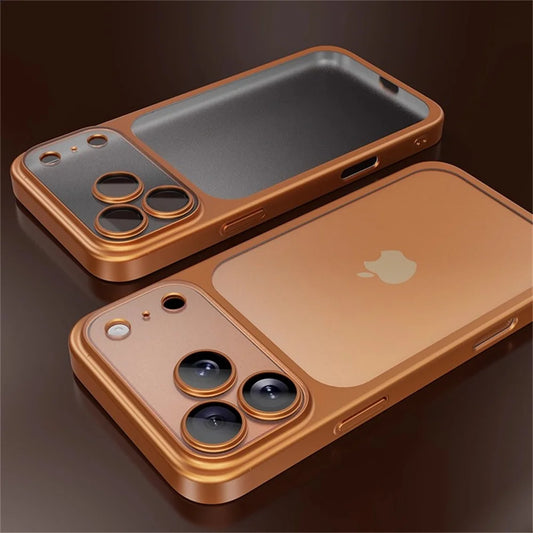 Luxury Original Matte Clear Frosted Phone Case For iPhone 17 16 15 Pro Max Lens Protection Solid Color Frame Shockproof Cover