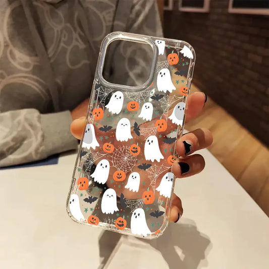 Coque de téléphone transparente citrouille effrayante pour iPhone 17 11 12 13 14 15 16 Pro Max 7 8 Plus XS Max X XS XR - Adorables coques d'Halloween