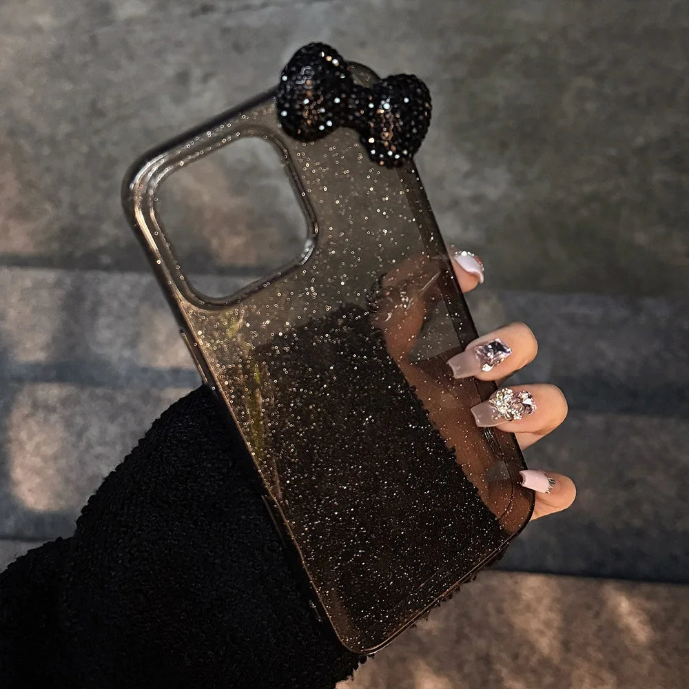 Luxury 3D Rhinestone Bow Bling Glitter Case For iPhone 17 16 15 14 13 12 11 Pro Max X XR Plus Cute Bowknot Shockproof Soft Cover
