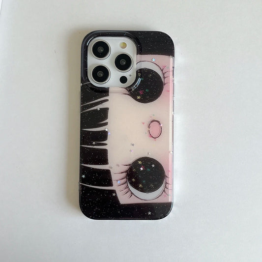 Cartoon Anime Shinning Eyes Case for IPhone 17 16 15 14 13 Pro Max Girl Glittering Back Cover