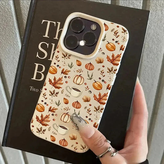 Cute Autumn Pumpkin Coffee Illustration Phone Case For iPhone 11 12 13 14 15 16 17 Pro Max Plus 17 Air X XR XS Shockproof Back Cover Silicone Protective iPhone Case