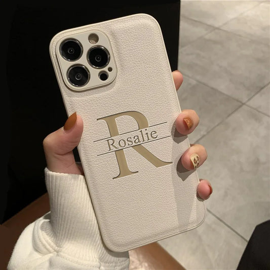 Personalized Customized Initials Name Case For iPhone 17 16 15 14 13 12 11 Pro Max Plus Big Letter Laser Engraving Leather Cover