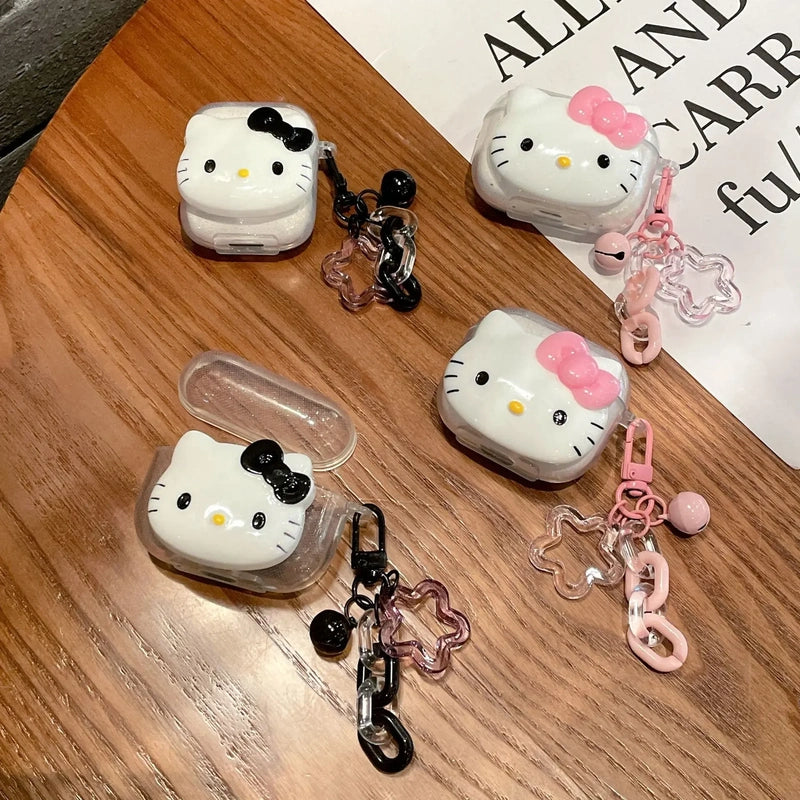 Cute Pink Black KT Cat Cover for AirPods 4 Cartoon Earphone Case for Airpods Pro2 Pro 3 2 1 Protective Cover with Keychain