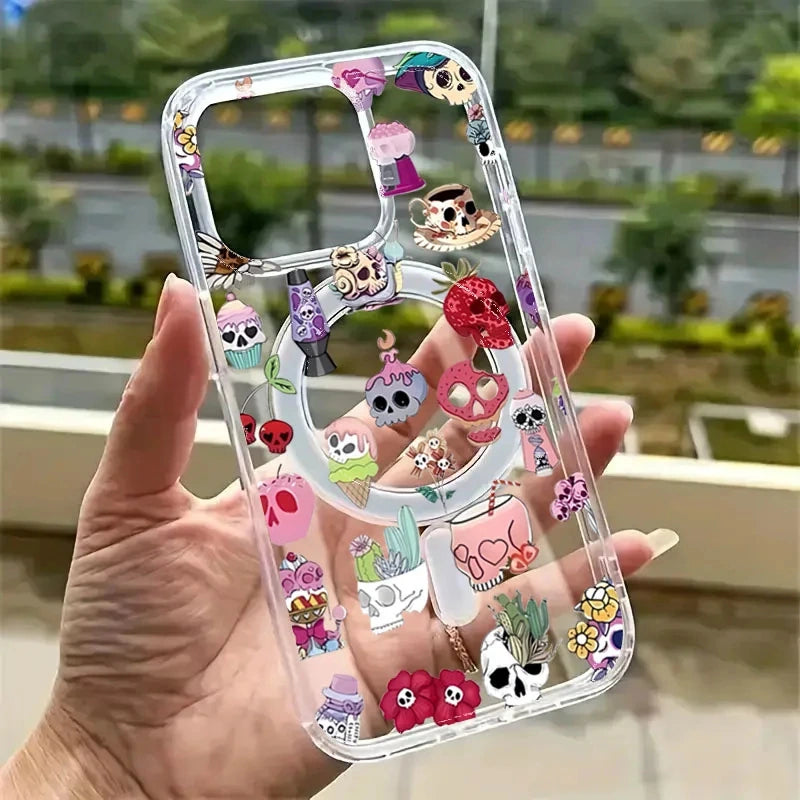 Creative Skeleton Design Phone Case for iPhone 17 16 15 14 13 12 11 Pro Max 16e 7 8 Plus X XR Halloween Magnetic Clear PC Cover