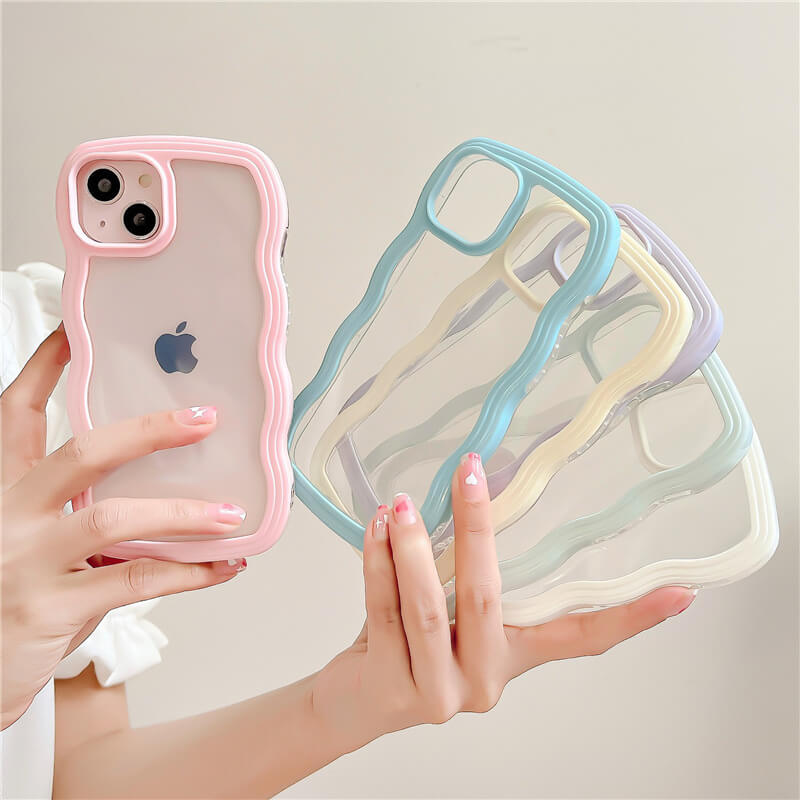 Solid Color Curly Wave Frame Clear iPhone Case SRYSEP