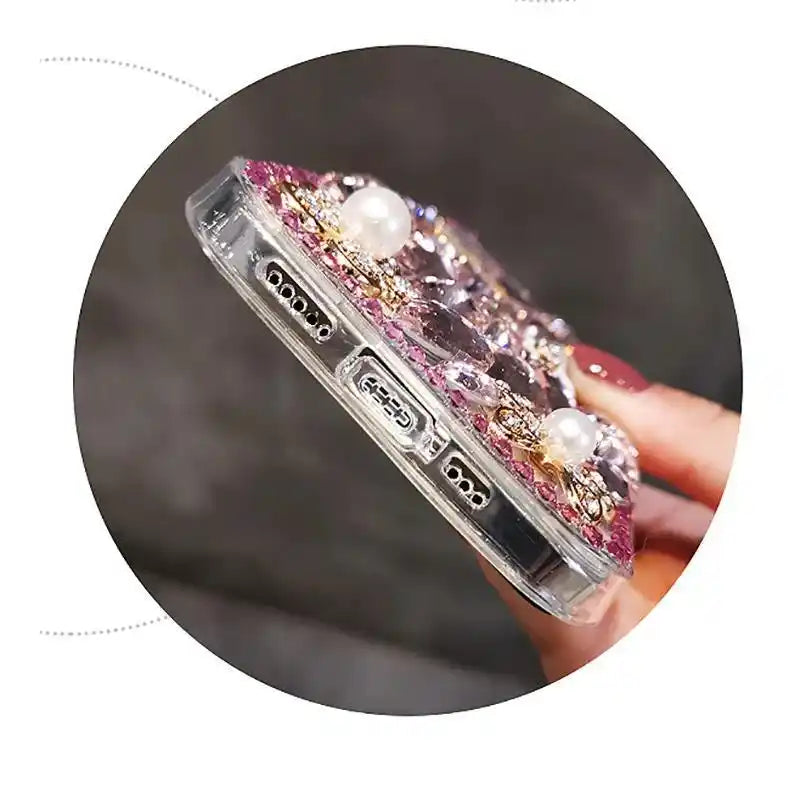 Perfume Bottle Pearl Sparkling Rhinestone Phone Case For iPhone Glitter Diamond Back Cover