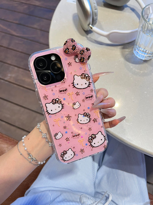Kitty Pink Leopard Print Bow Cute Kawaii Phone Case