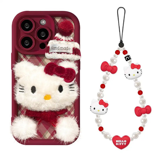 Cute 3D Plush Cat Back Cover For iPhone Case With Kitty Velvet Bracelet