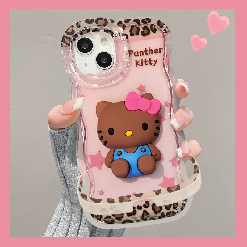 Leopard print transparent stand Kitty phone case