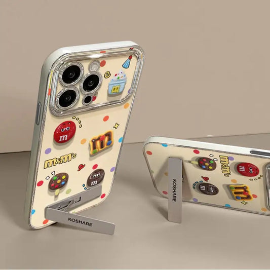 Cute 3D Chocolate Beans Kickstand and Phone Charm Cover for iPhone Case