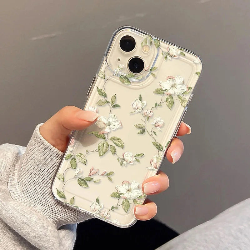 Floral Clear Case For iPhone 17 Pro Max 16 Pro 12 14 13 15 Pro Max XR XS 7 8 15 Plus Cover Flower Soft Fundas