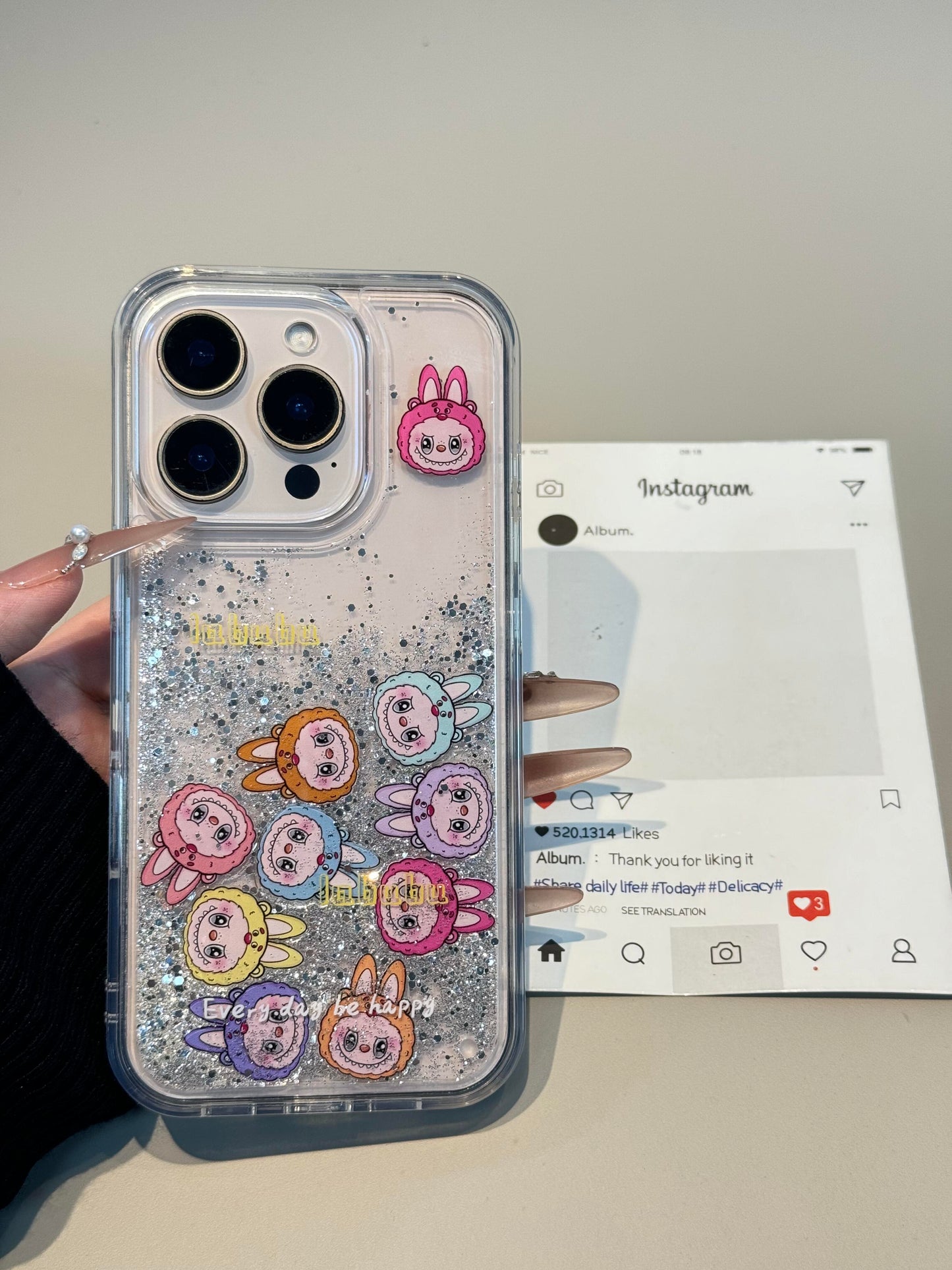 Labubu Bling Glitter Liquid Quicksand Clear Cute Kawaii Phone Case