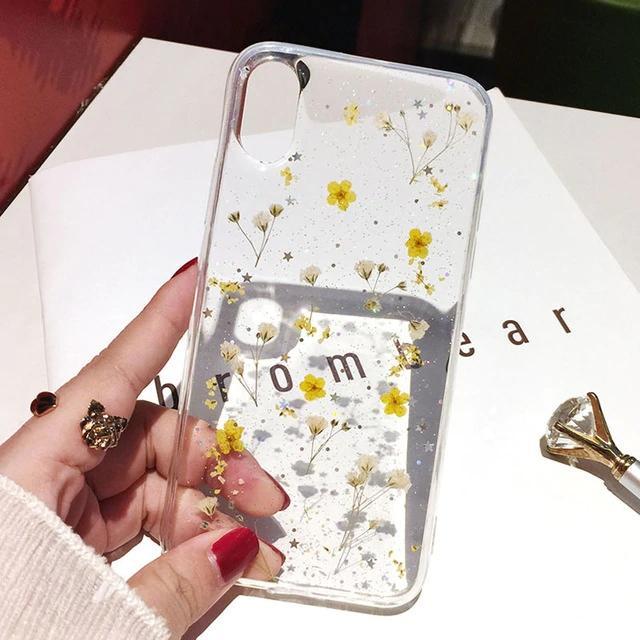 Real Dried Flower Transparent Protective Case for iPhone 17 16 15 14 13 12 11 Pro Max X Xr 7 8