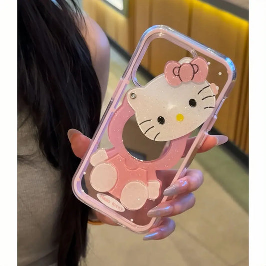 iPhone Mirror Case Cartoon Kitty Phone Cover For iPhone 17 16 15 14 13 12 11 Pro Max Plus