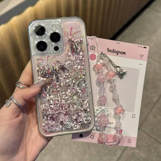 Glitter Liquid Sand Castle Crystal Chain Case For iPhone 17 16 15 14 13 12 11 Pro Max Plus XR XS