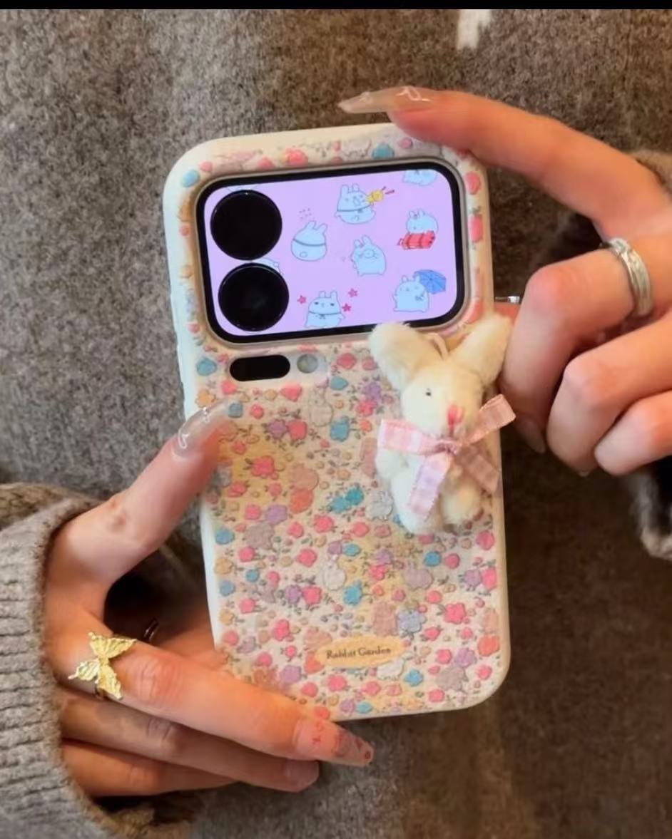 Cute 3D Rabbit Floral Case For iPhone 17 16 15 14 13 12 11 Pro Max Plus XR XS