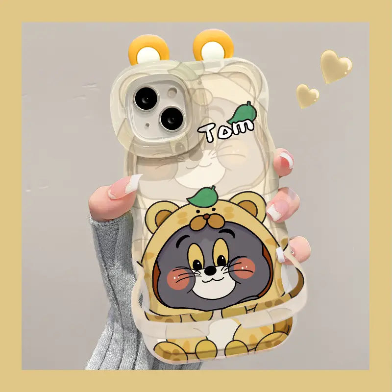 Cute Cat Mouse Phone Case For iPhone Built-in Stand Back Cover